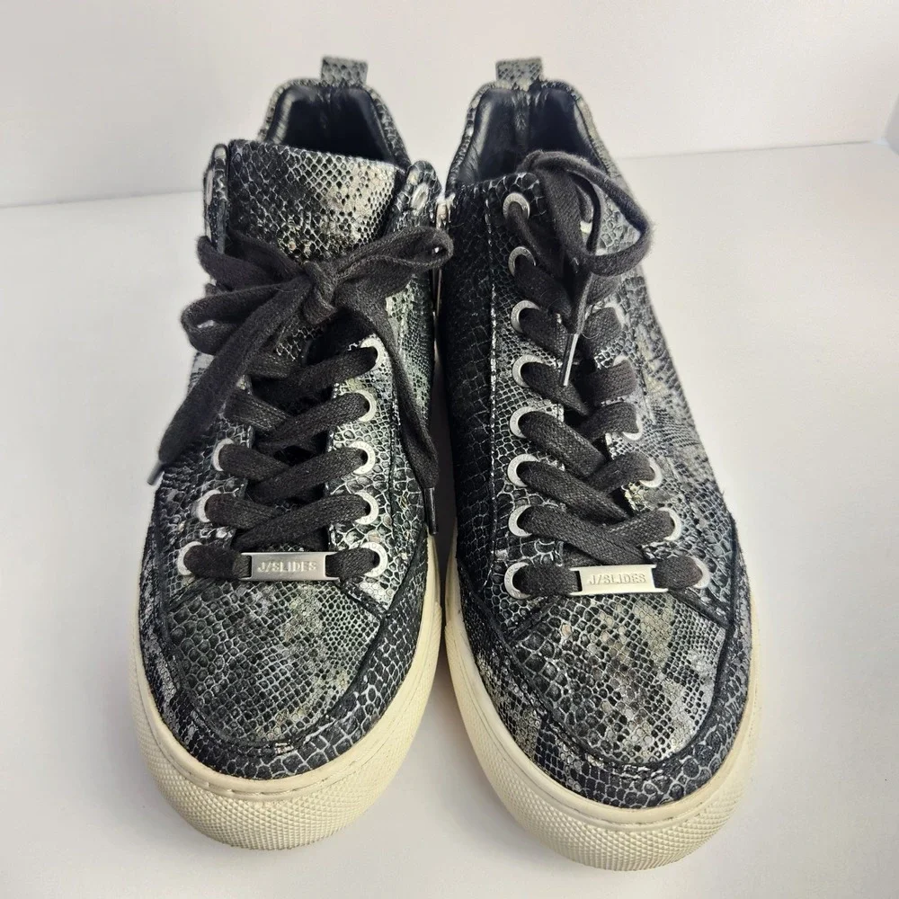 J/Slides Women's Snakeskin Print Lace-up Comfy Ankle Sneakers Black/Gray Size 6M